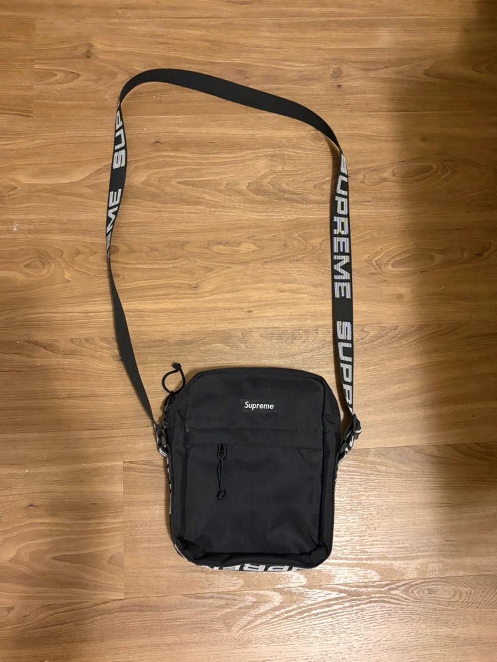 Supreme Black Crossbody Bag with Logo Strap